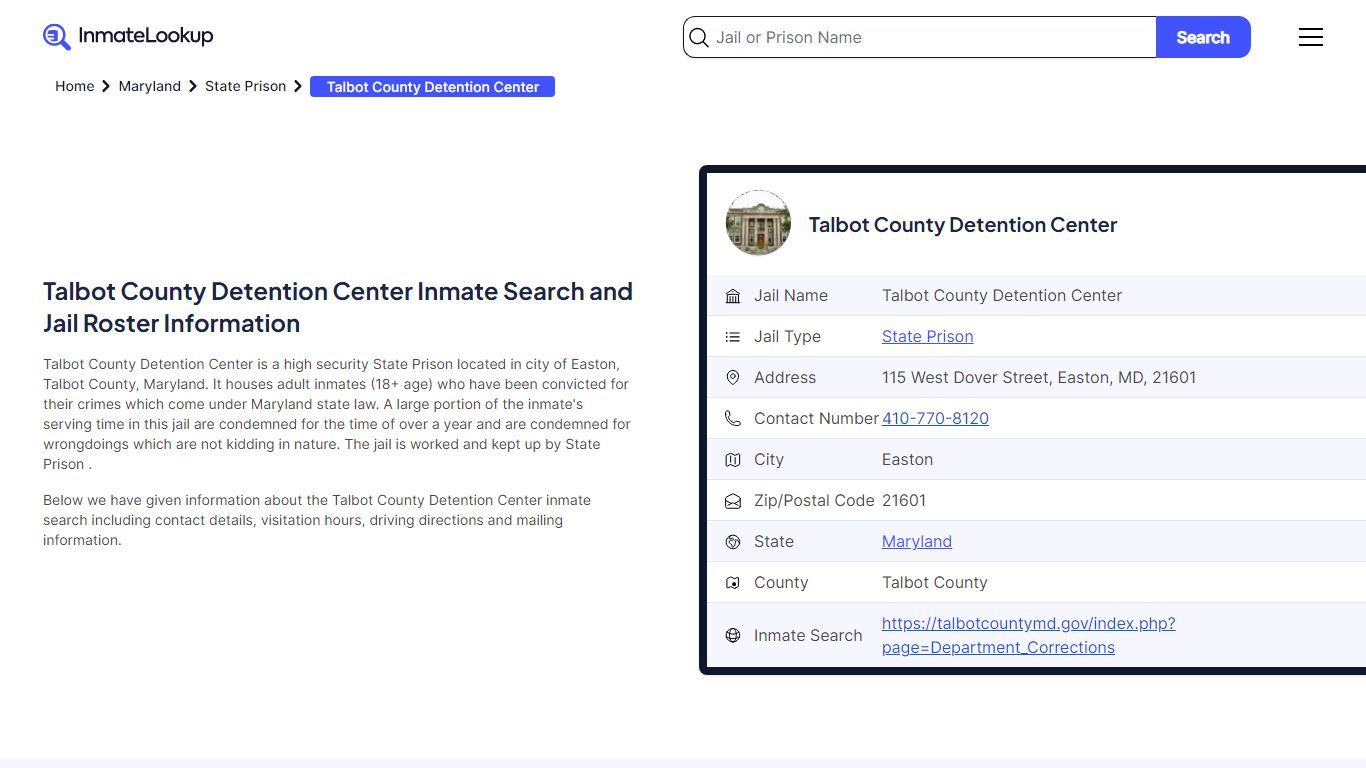 Talbot County Detention Center Inmate Search - Inmate Lookup